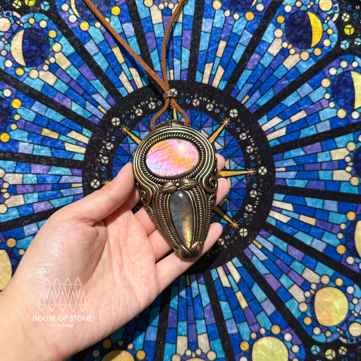 Natural Handmade Labradorite Pendant Necklace/Magic Labradorite Crystal Double-sided Pendant/Labradorite Jewelry/Chakra/Altar Tool