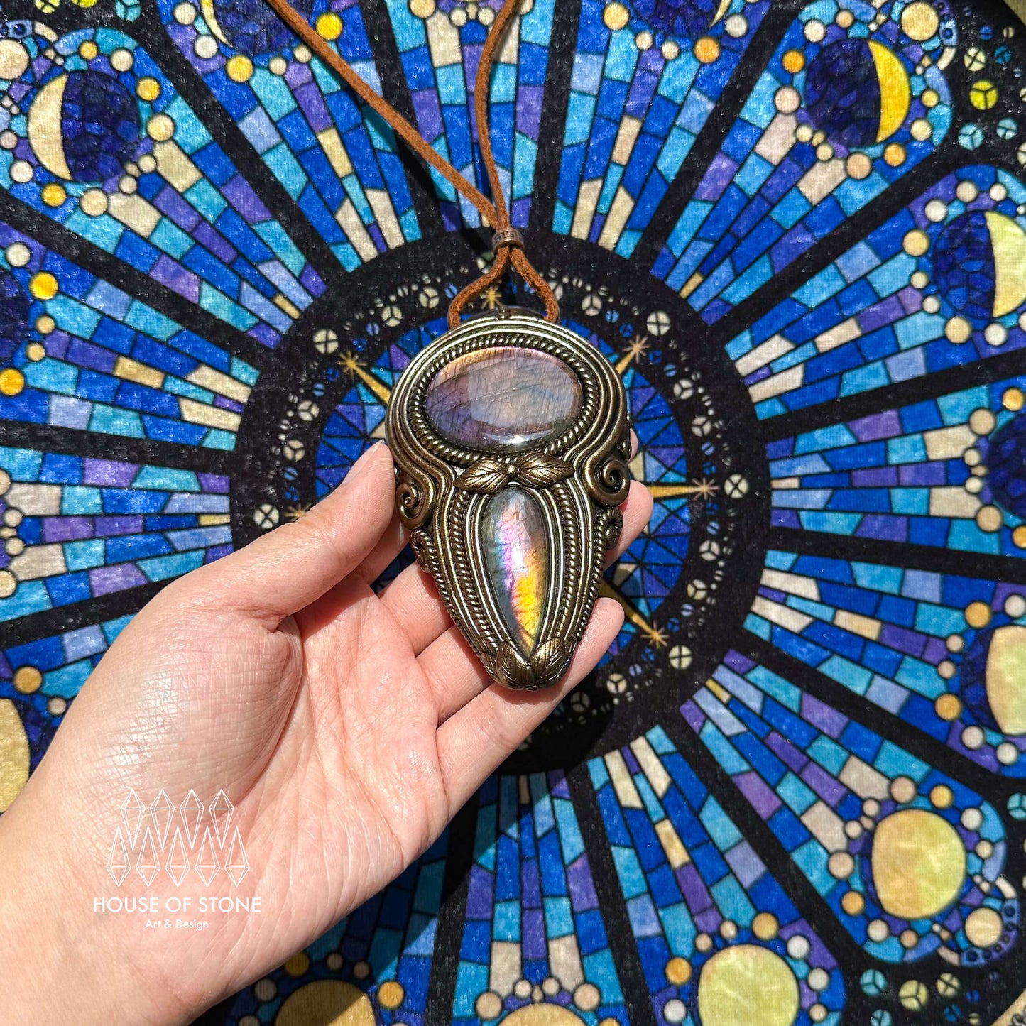 Natural Handmade Labradorite Pendant Necklace/Magic Labradorite Crystal Double-sided Pendant/Labradorite Jewelry/Chakra/Altar Tool