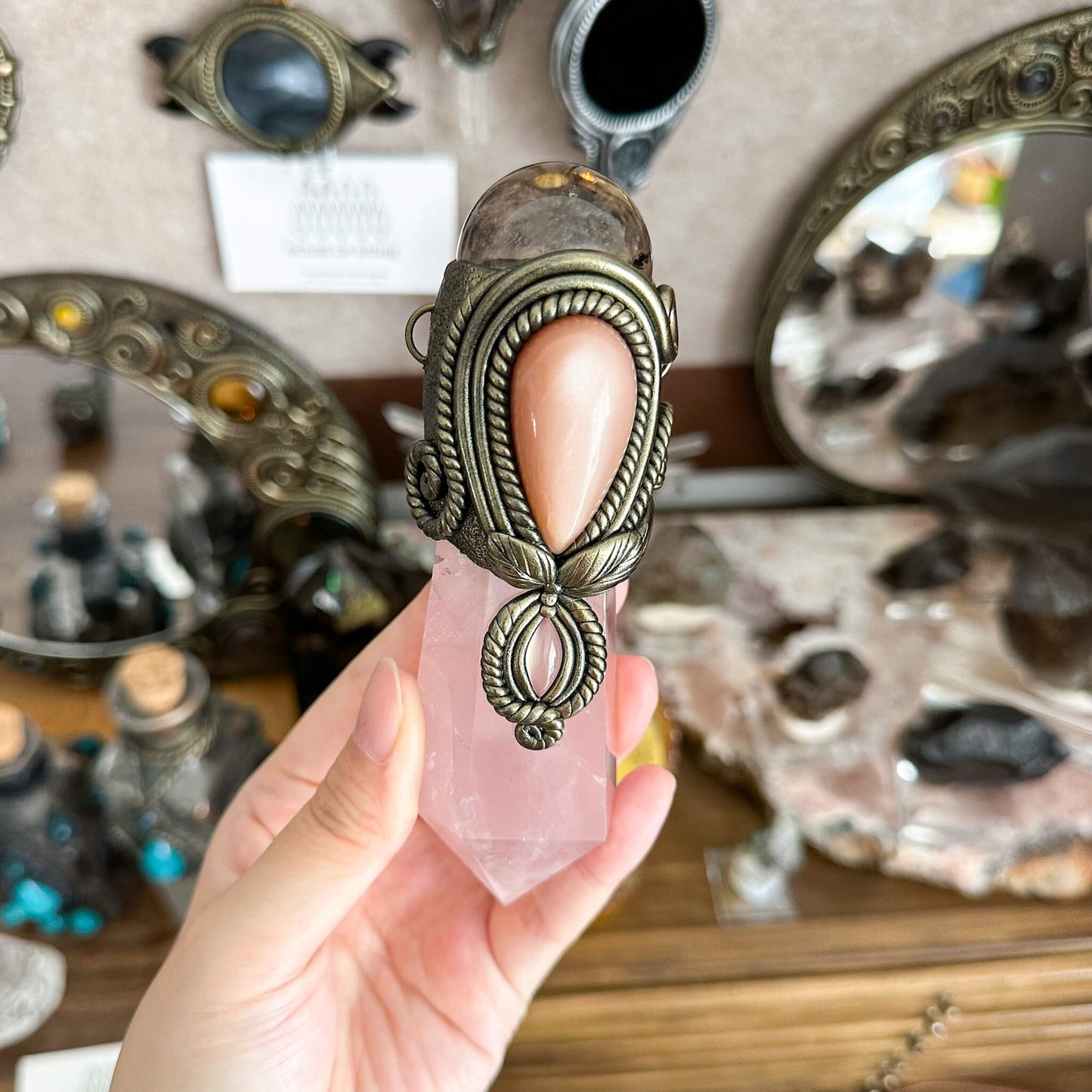 Handmade Natural Rose Quartz Pendant Necklace/Magic Smoky Quartz Crystal Protection Pendant/Talisman Amulet Jewelry/Chakra/Altar Tool