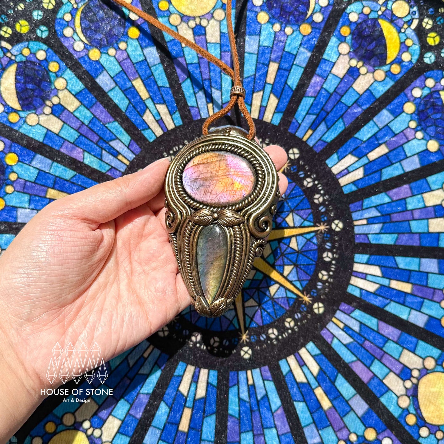 Natural Handmade Labradorite Pendant Necklace/Magic Labradorite Crystal Double-sided Pendant/Labradorite Jewelry/Chakra/Altar Tool