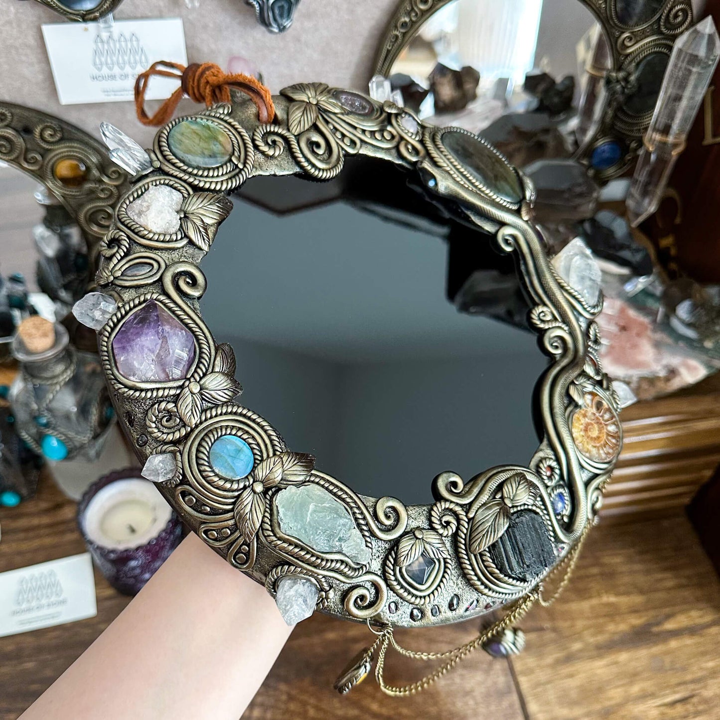 Handmade Natural Black Obsidian Crystal Wall Hanging Decor/Magic XXLarge Obsidian Mirror Spiritual Window Interior Room Hangings/Scrying Mirror Door Hanging/Altar Tool