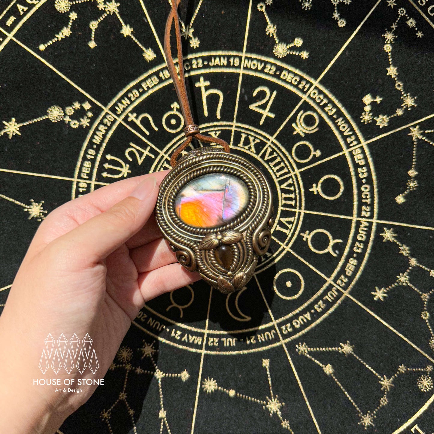 Natural Handmade Labradorite Pendant Necklace/Magic Labradorite Crystal Double-sided Pendant/Tigers Eye Jasper Jewelry/Chakra/Altar Tool