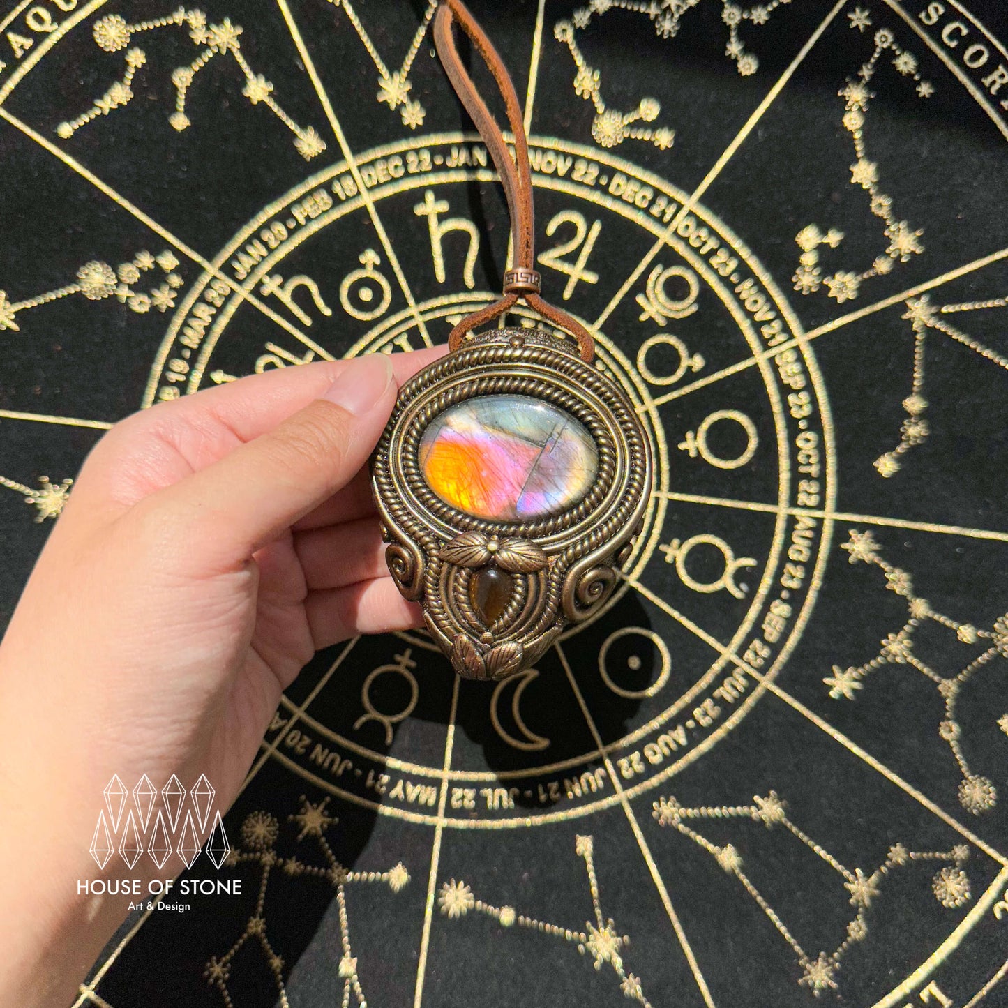 Natural Handmade Labradorite Pendant Necklace/Magic Labradorite Crystal Double-sided Pendant/Tigers Eye Jasper Jewelry/Chakra/Altar Tool