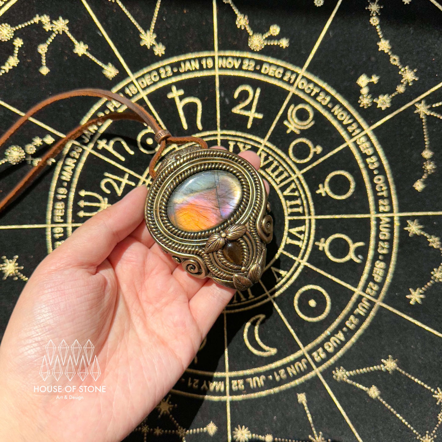 Natural Handmade Labradorite Pendant Necklace/Magic Labradorite Crystal Double-sided Pendant/Tigers Eye Jasper Jewelry/Chakra/Altar Tool