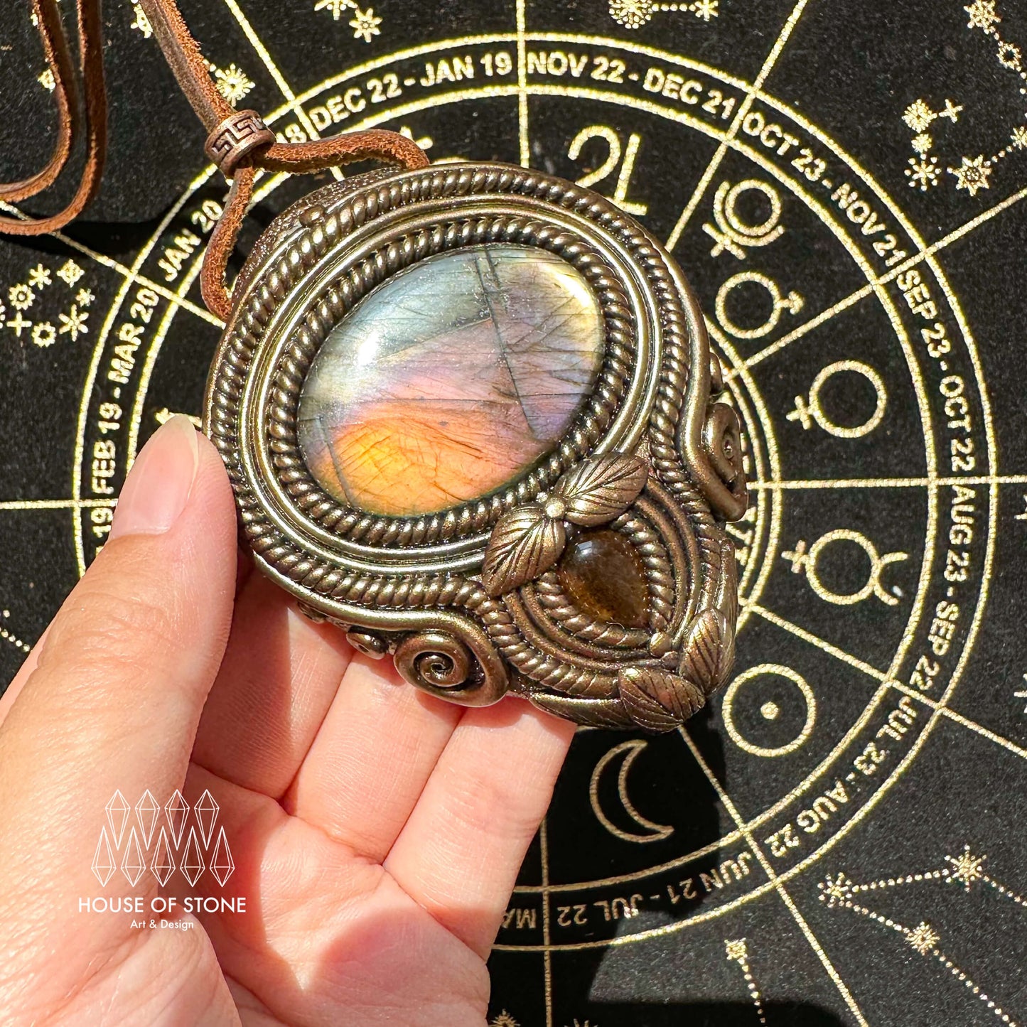 Natural Handmade Labradorite Pendant Necklace/Magic Labradorite Crystal Double-sided Pendant/Tigers Eye Jasper Jewelry/Chakra/Altar Tool