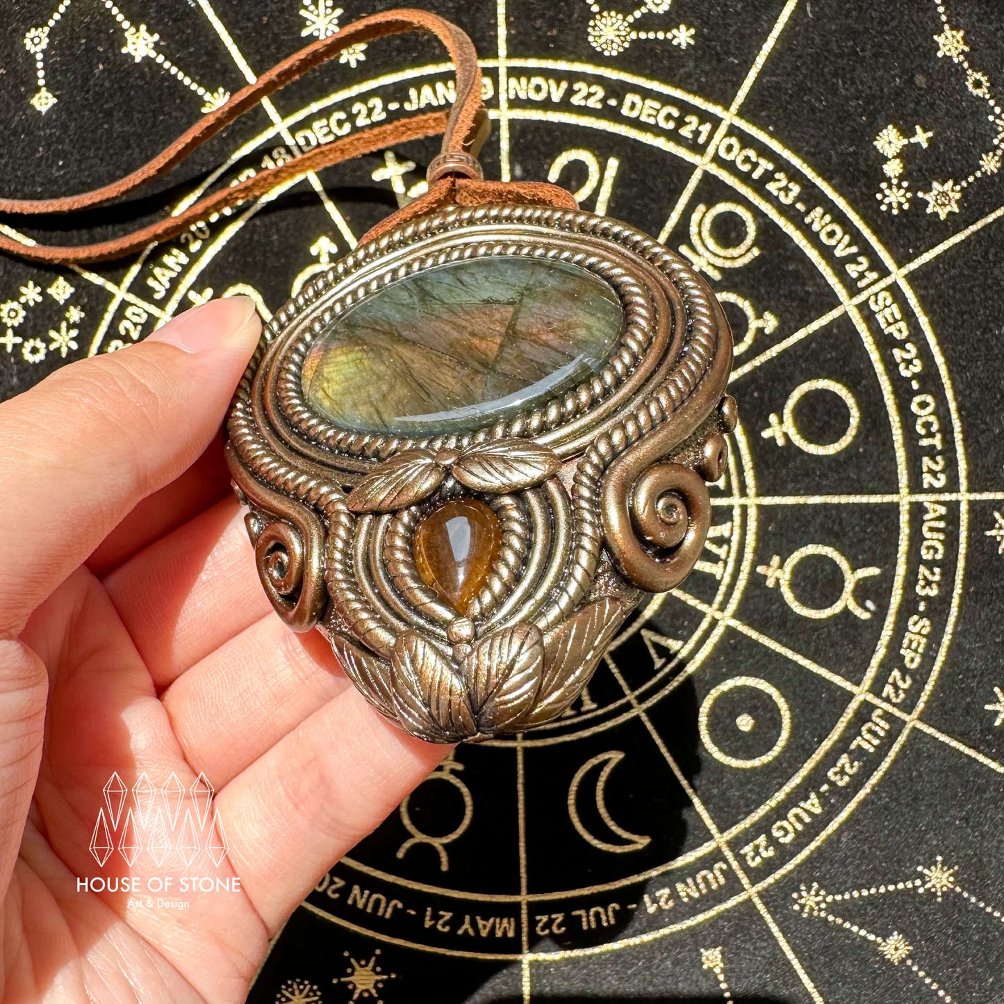 Natural Handmade Labradorite Pendant Necklace/Magic Labradorite Crystal Double-sided Pendant/Tigers Eye Jasper Jewelry/Chakra/Altar Tool