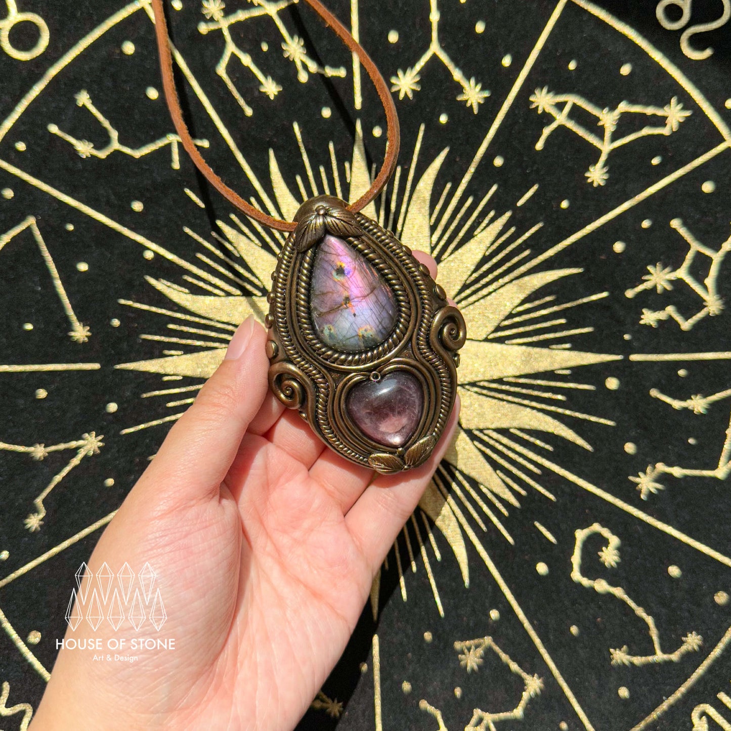 Natural Handmade Labradorite Pendant Necklace/Magic Labradorite Crystal Double-sided Pendant/Labradorite Jewelry/Chakra/Altar Tool