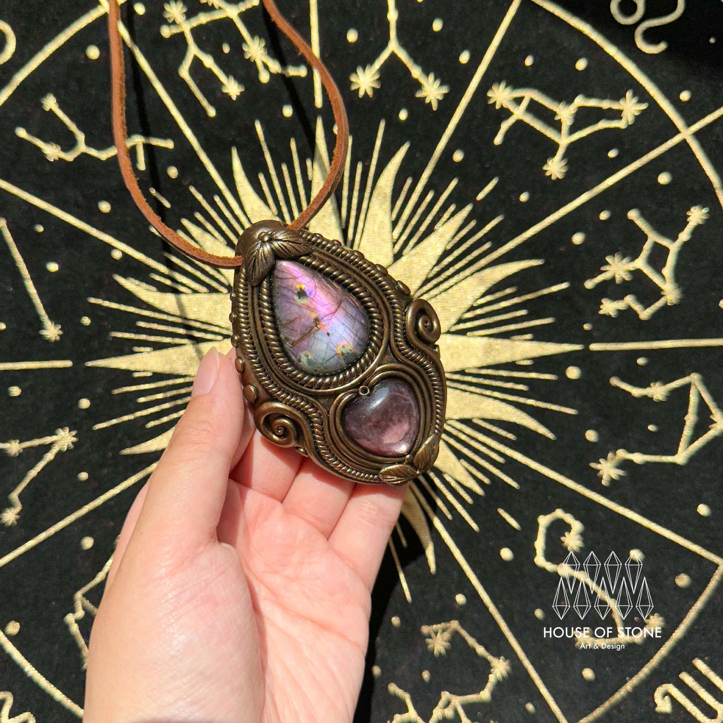 Natural Handmade Labradorite Pendant Necklace/Magic Labradorite Crystal Double-sided Pendant/Labradorite Jewelry/Chakra/Altar Tool