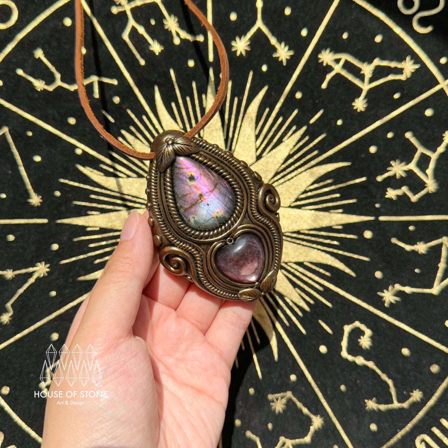 Natural Handmade Labradorite Pendant Necklace/Magic Labradorite Crystal Double-sided Pendant/Labradorite Jewelry/Chakra/Altar Tool