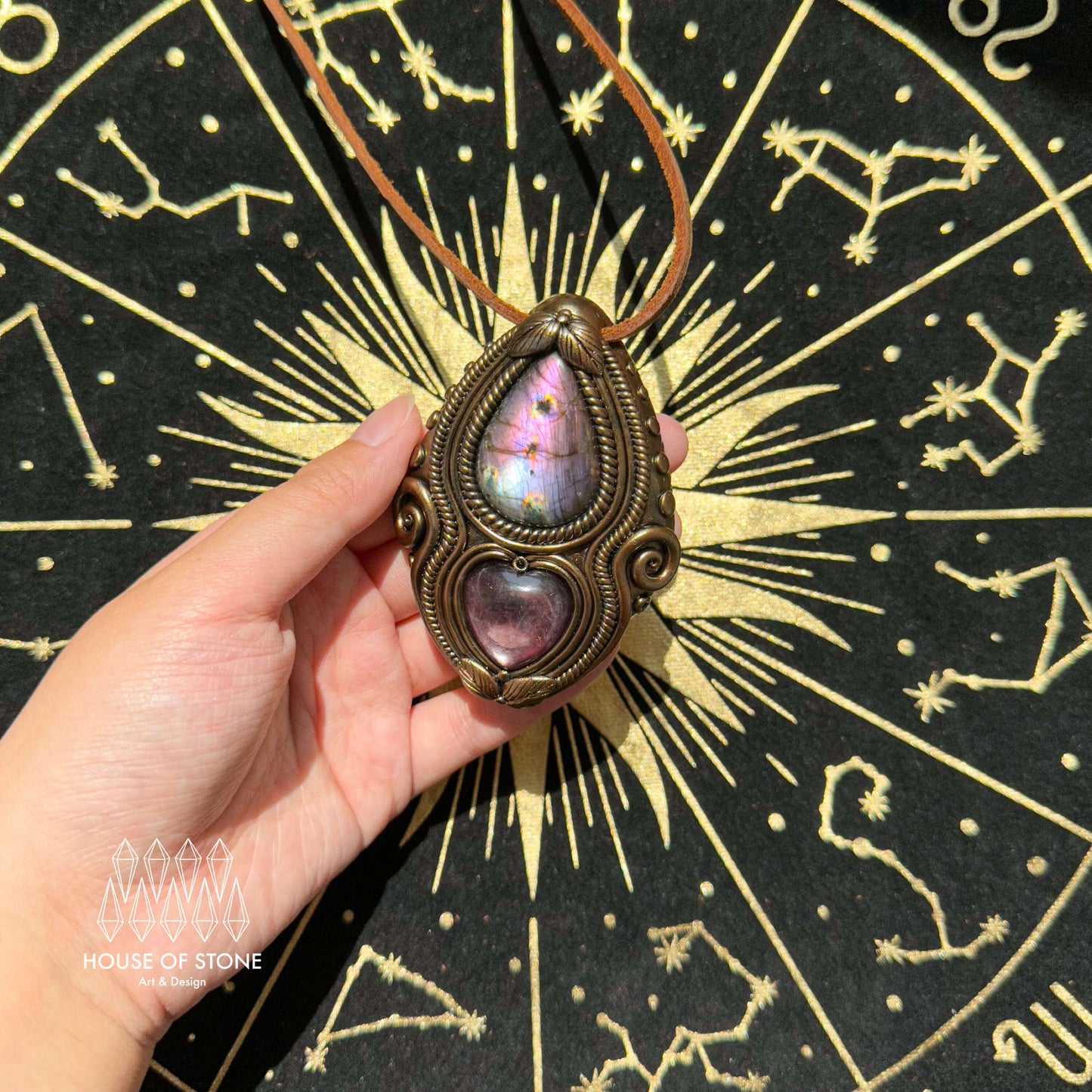 Natural Handmade Labradorite Pendant Necklace/Magic Labradorite Crystal Double-sided Pendant/Labradorite Jewelry/Chakra/Altar Tool