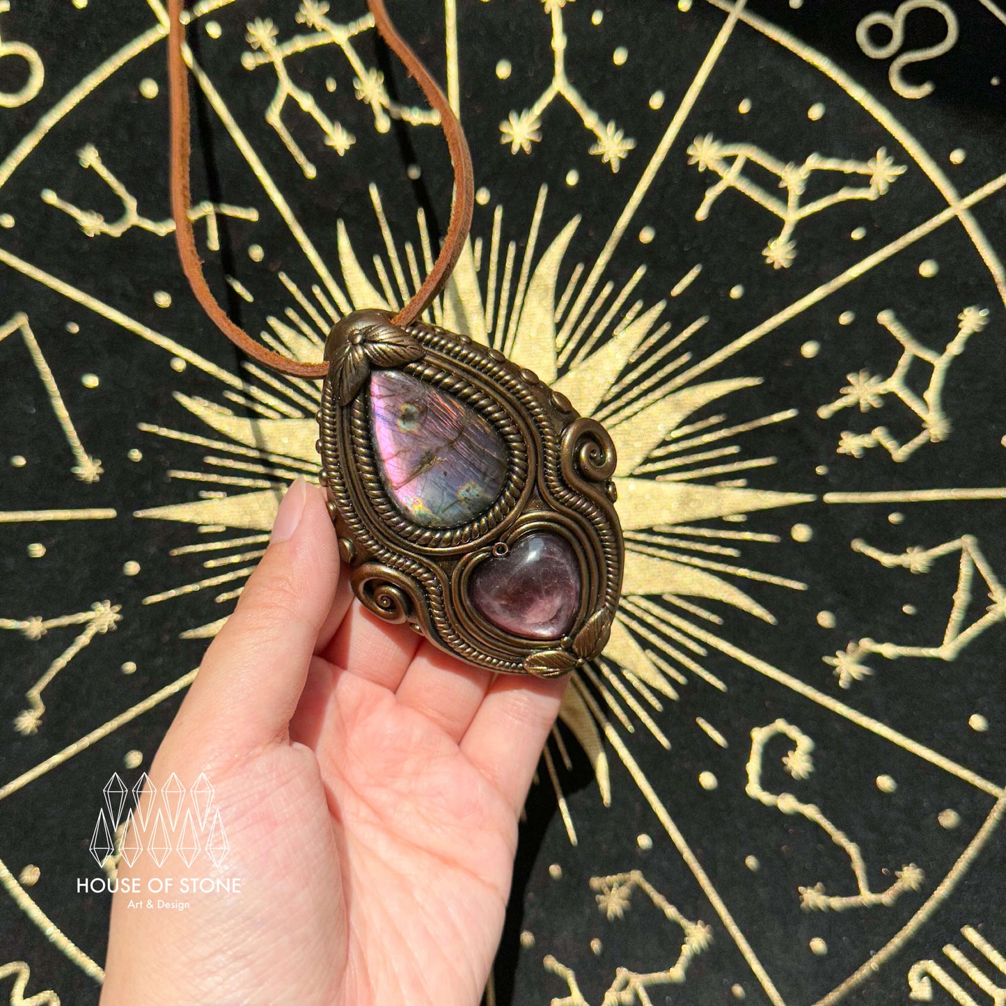 Natural Handmade Labradorite Pendant Necklace/Magic Labradorite Crystal Double-sided Pendant/Labradorite Jewelry/Chakra/Altar Tool