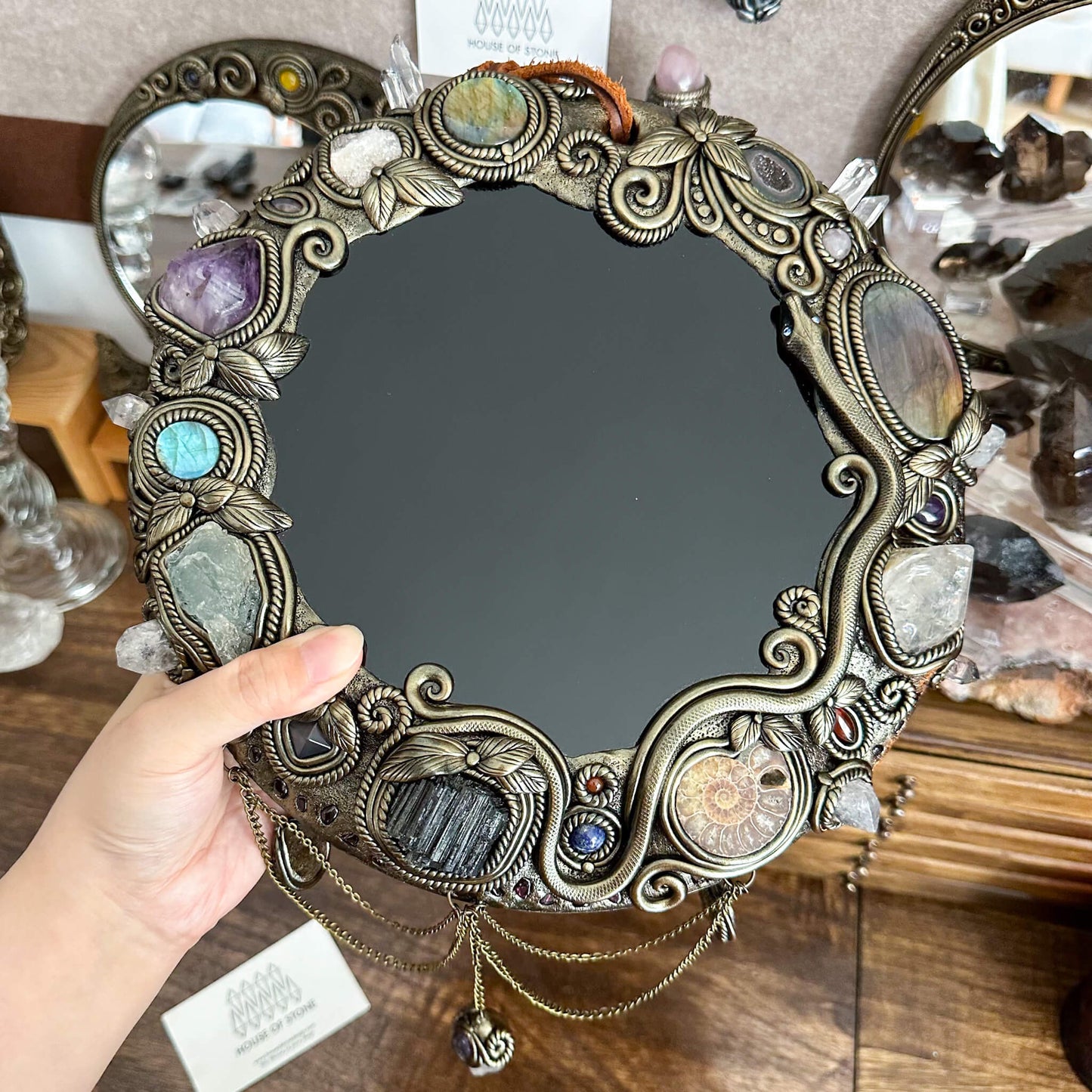 Handmade Natural Black Obsidian Crystal Wall Hanging Decor/Magic XXLarge Obsidian Mirror Spiritual Window Interior Room Hangings/Scrying Mirror Door Hanging/Altar Tool