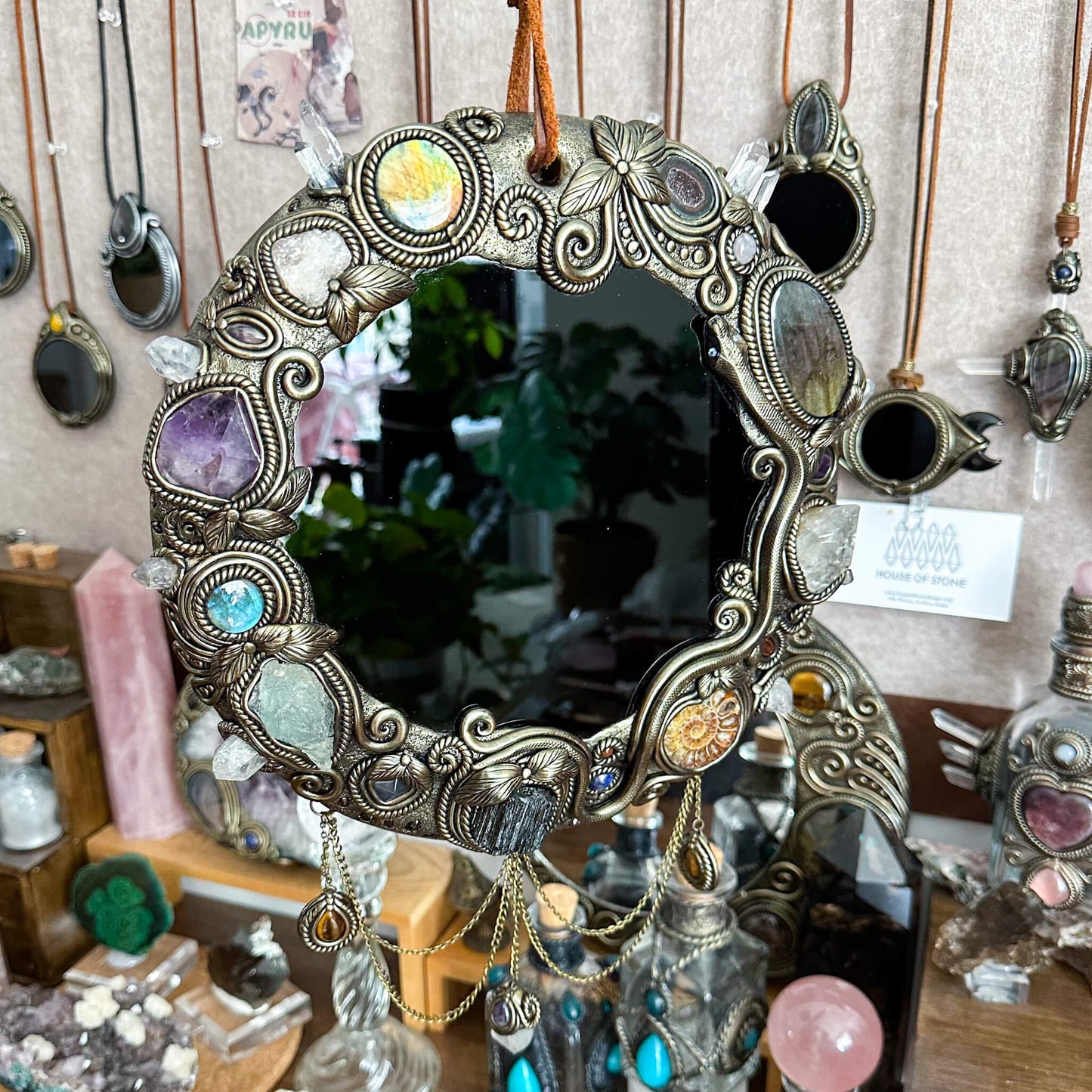 Handmade Natural Black Obsidian Crystal Wall Hanging Decor/Magic XXLarge Obsidian Mirror Spiritual Window Interior Room Hangings/Scrying Mirror Door Hanging/Altar Tool