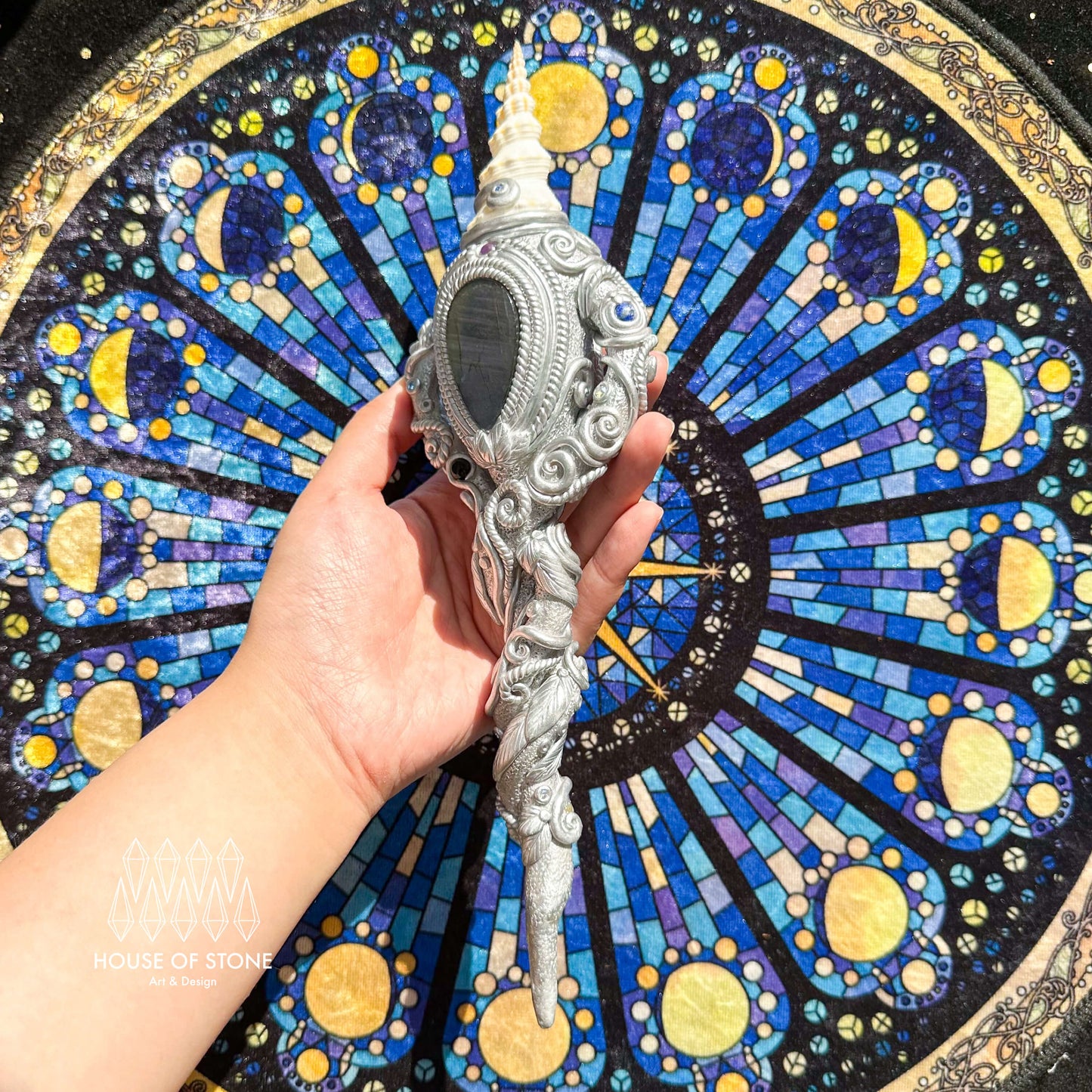 Natural Handmade Conch Shell Crystal Wand/Magic Witch Crystal Wand/Fairy Sea Snail Labradorite Wand/Chakra/Manifest Altar Tool