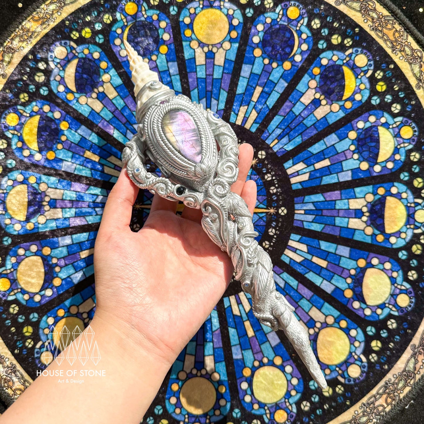 Natural Handmade Conch Shell Crystal Wand/Magic Witch Crystal Wand/Fairy Sea Snail Labradorite Wand/Chakra/Manifest Altar Tool