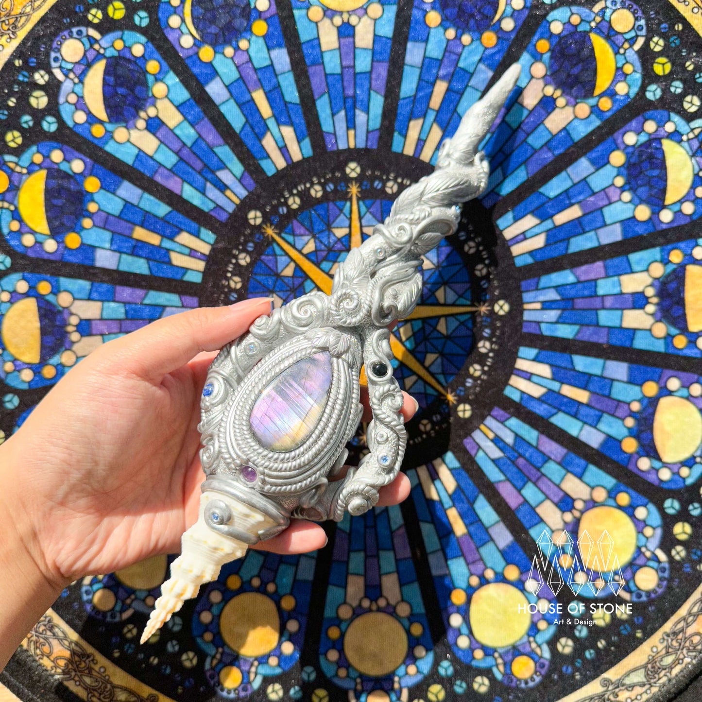 Natural Handmade Conch Shell Crystal Wand/Magic Witch Crystal Wand/Fairy Sea Snail Labradorite Wand/Chakra/Manifest Altar Tool