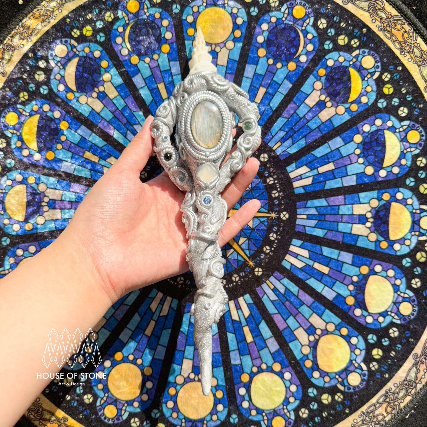 Natural Handmade Conch Shell Crystal Wand/Magic Witch Crystal Wand/Fairy Sea Snail Labradorite Wand/Chakra/Manifest Altar Tool