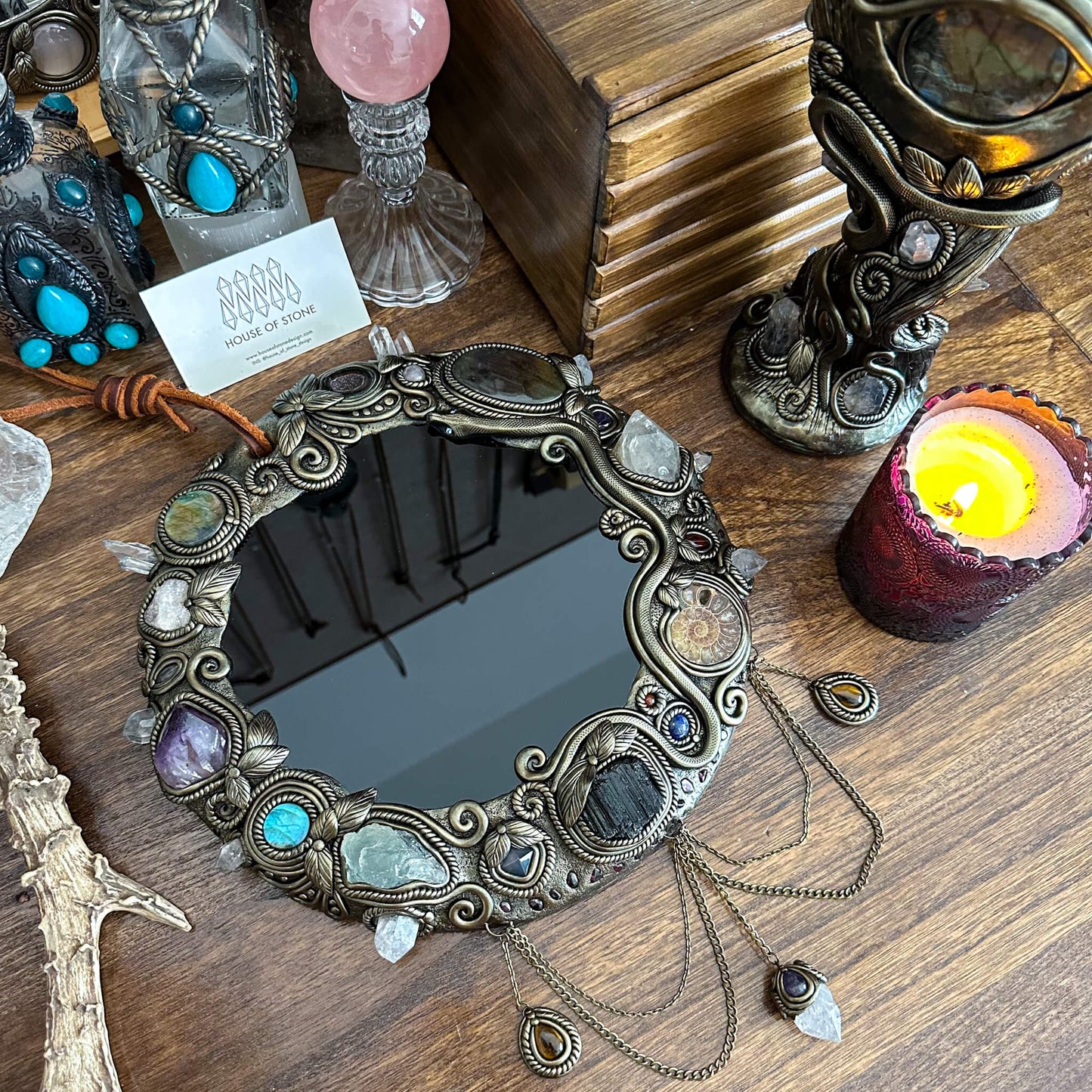 Handmade Natural Black Obsidian Crystal Wall Hanging Decor/Magic XXLarge Obsidian Mirror Spiritual Window Interior Room Hangings/Scrying Mirror Door Hanging/Altar Tool