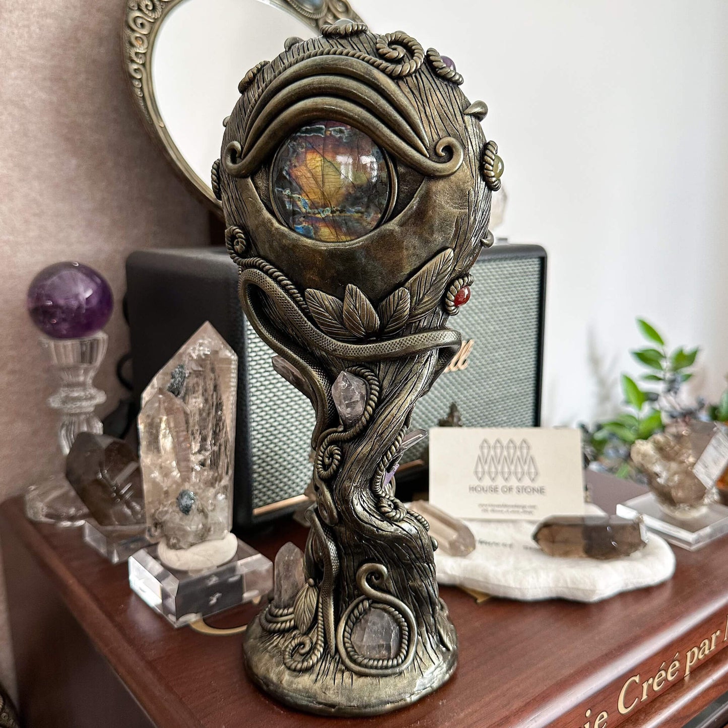 Handmade Natural Black Obsidian Mirror/Magic Obsidian Witch/Crystal Quartz with Base/Scrying Mirror/Root Chakra/Manifest Altar Tool