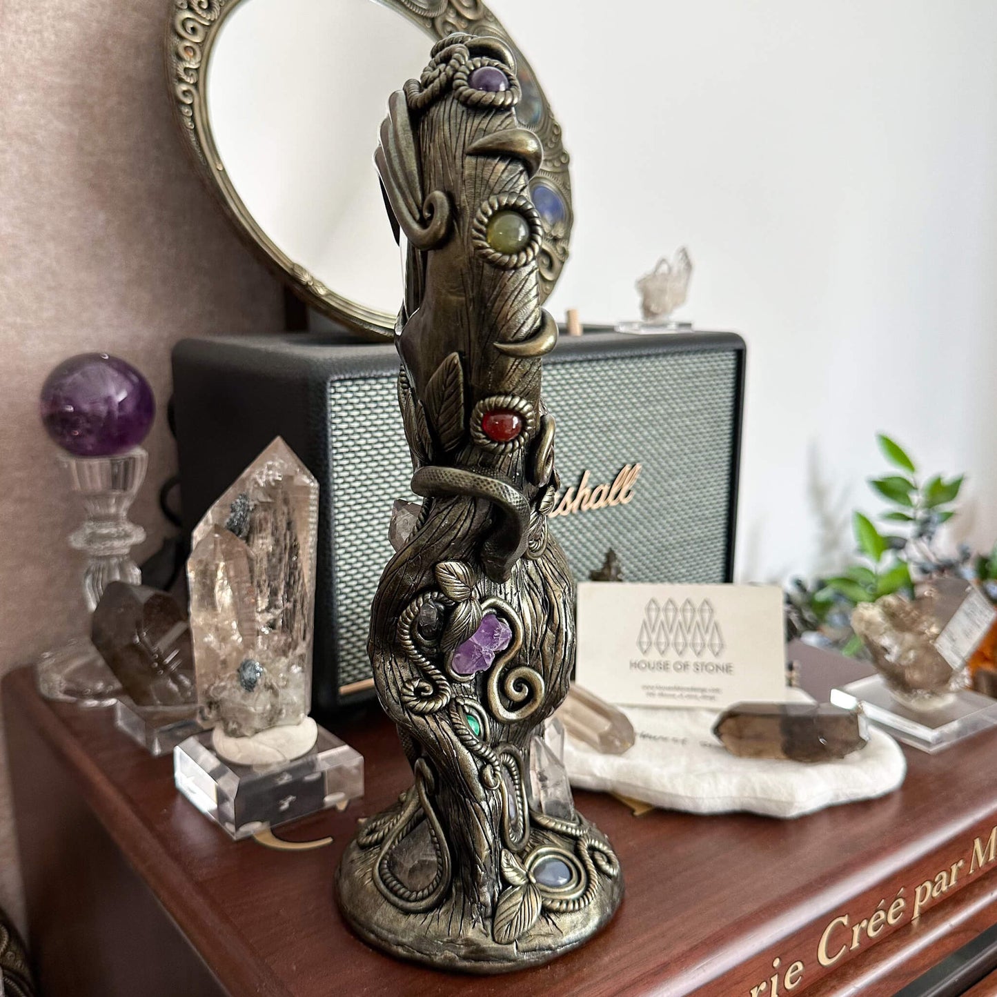 Handmade Natural Black Obsidian Mirror/Magic Obsidian Witch/Crystal Quartz with Base/Scrying Mirror/Root Chakra/Manifest Altar Tool