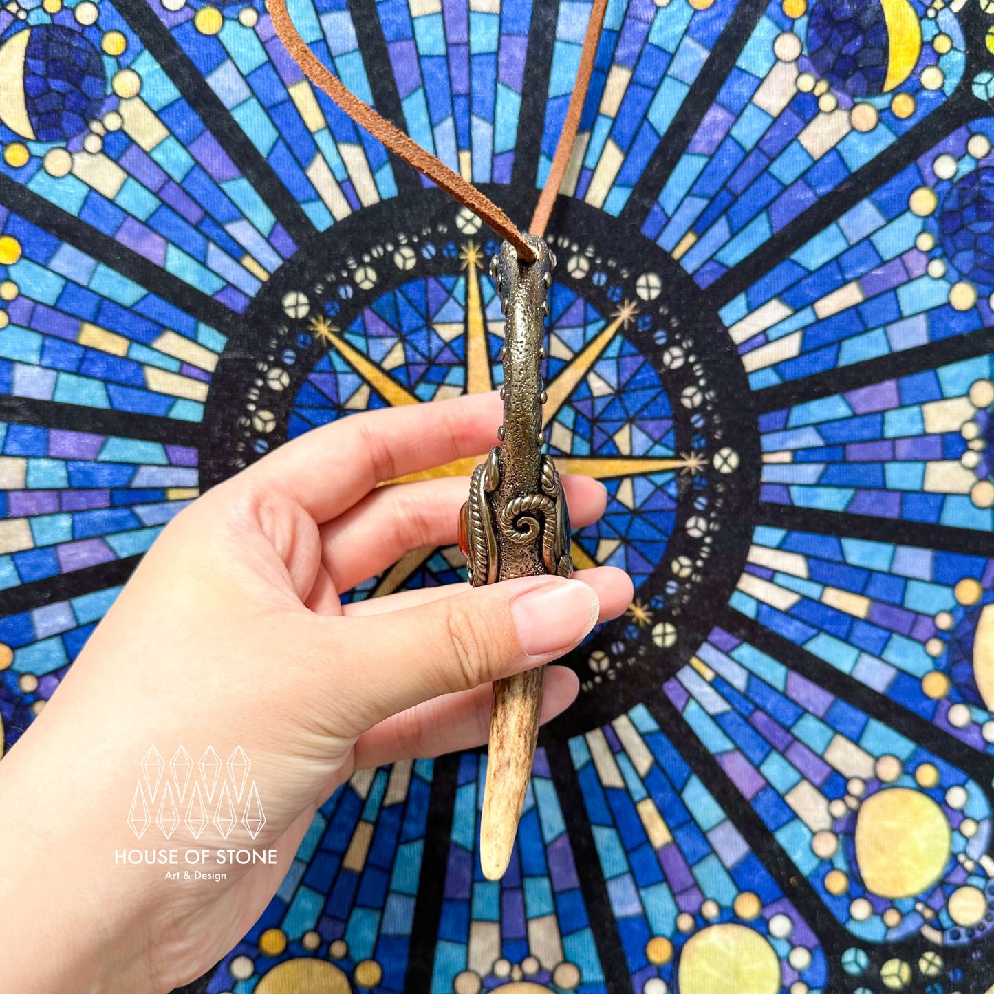 Natural Handmade Black Obsidian Pendant Necklace/Magic Obsidian Mirror Antler Crystal Pendant/Scrying Mirror Antler Jewelry/Chakra/AltarTool