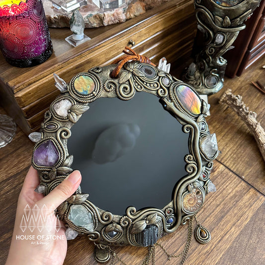Handmade Natural Black Obsidian Crystal Wall Hanging Decor/Magic XXLarge Obsidian Mirror Spiritual Window Interior Room Hangings/Scrying Mirror Door Hanging/Altar Tool