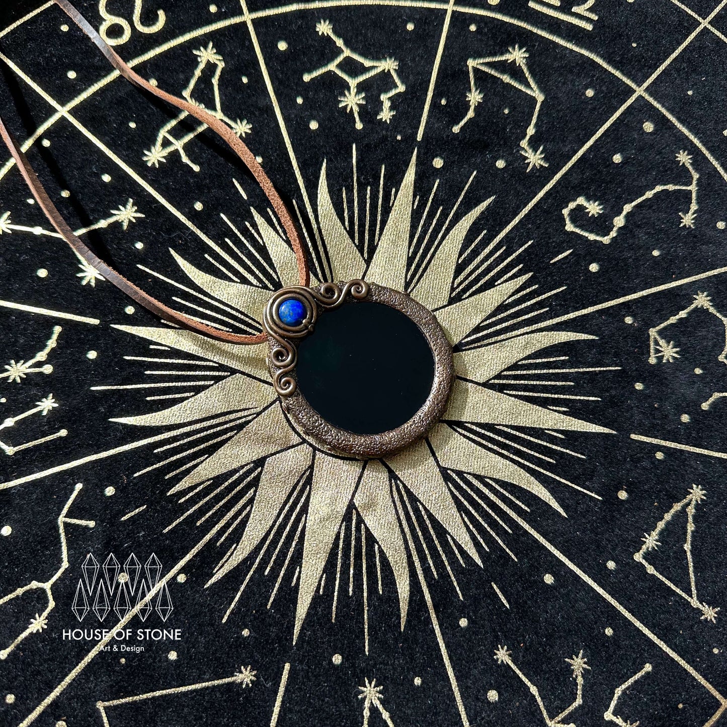 Natural Handmade Black Obsidian Pendant Necklace/Magic Obsidian Mirror Crystal Pendant/Scrying Mirror Tigers Eye Jasper Jewelry/Altar Tool