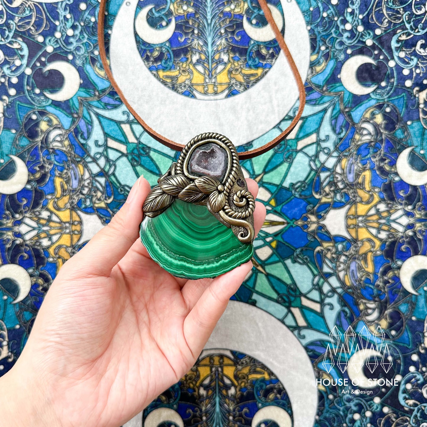 Handmade Natural Malachite Pendant Necklace/Magic Malachite Crystal Protection Pendant/Talisman Amulet Jewelry/Chakra/Altar Tool