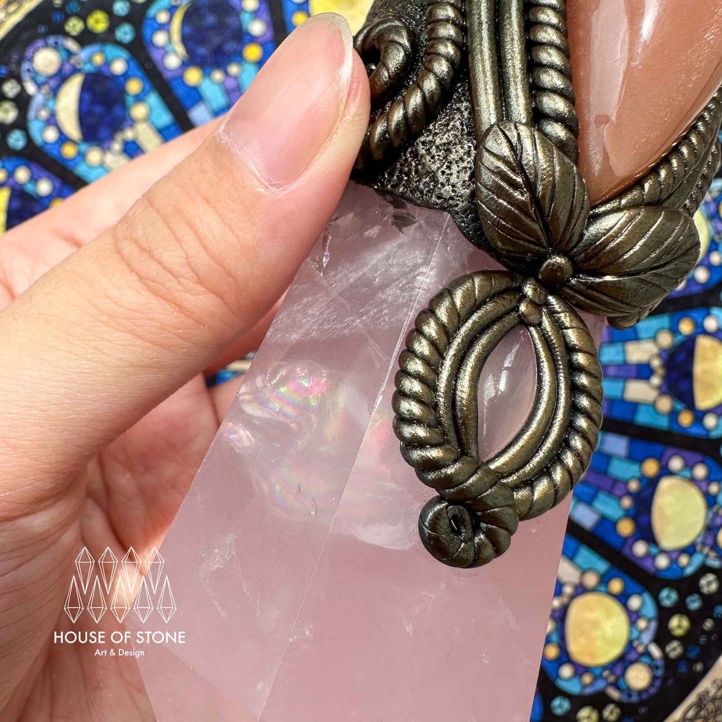 Handmade Natural Rose Quartz Pendant Necklace/Magic Smoky Quartz Crystal Protection Pendant/Talisman Amulet Jewelry/Chakra/Altar Tool