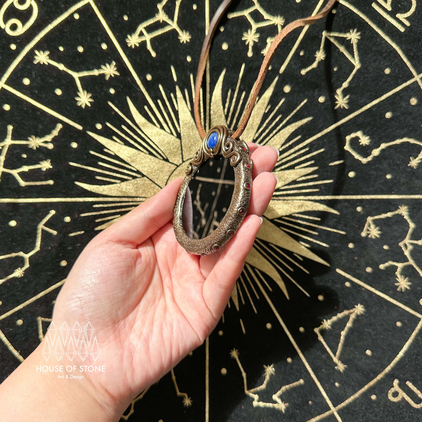 Natural Handmade Black Obsidian Pendant Necklace/Magic Obsidian Mirror Crystal Pendant/Scrying Mirror Tigers Eye Jasper Jewelry/Altar Tool