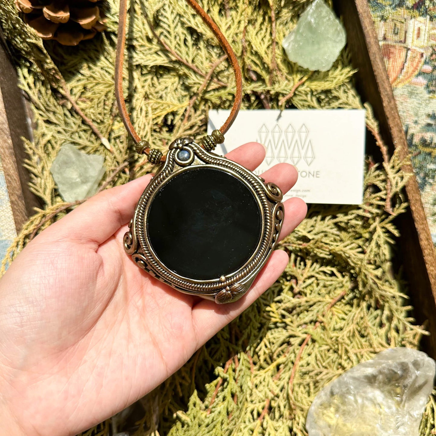 Natural Handmade Black Obsidian Pendant Necklace/Magic Obsidian Mirror Crystal Pendant/Scrying Mirror Labradorite Jewelry/Chakra/Altar Tool