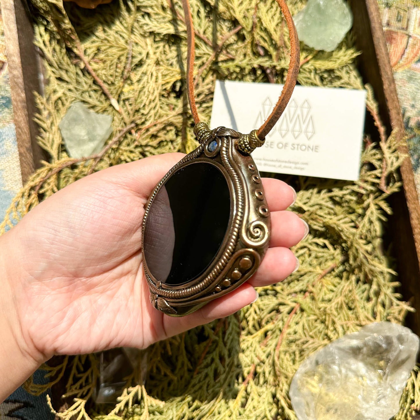 Natural Handmade Black Obsidian Pendant Necklace/Magic Obsidian Mirror Crystal Pendant/Scrying Mirror Labradorite Jewelry/Chakra/Altar Tool