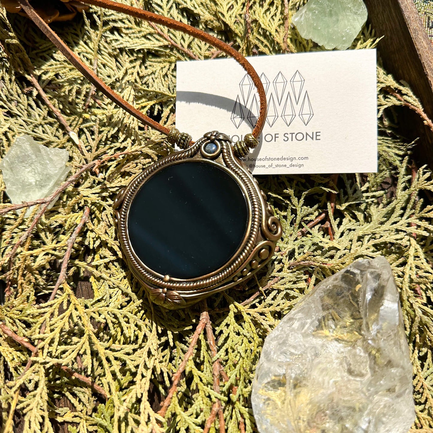 Natural Handmade Black Obsidian Pendant Necklace/Magic Obsidian Mirror Crystal Pendant/Scrying Mirror Labradorite Jewelry/Chakra/Altar Tool