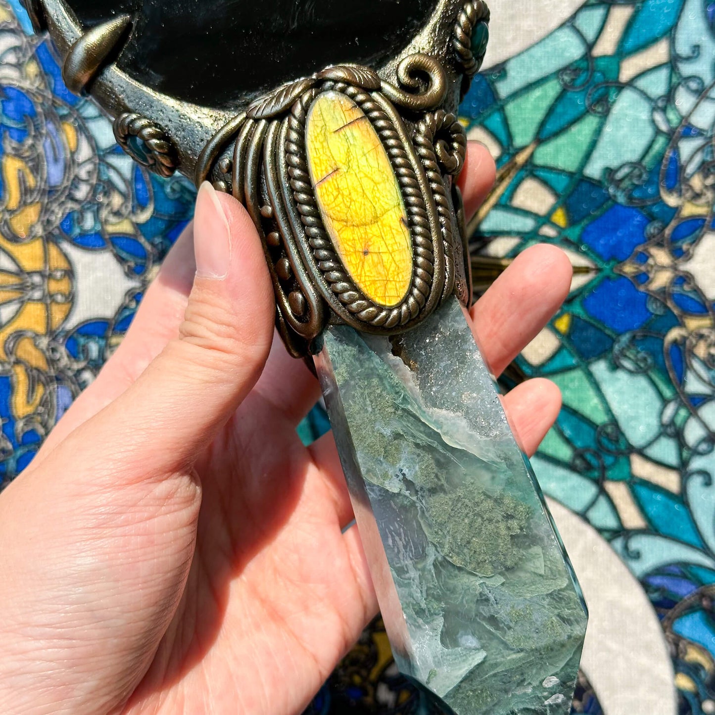 Handmade Natural Black Obsidian Mirror/Magic Obsidian Witch Wand/Crystal Quartz Wand/Scrying Mirror Wand/Root Chakra/Manifest Altar Tool