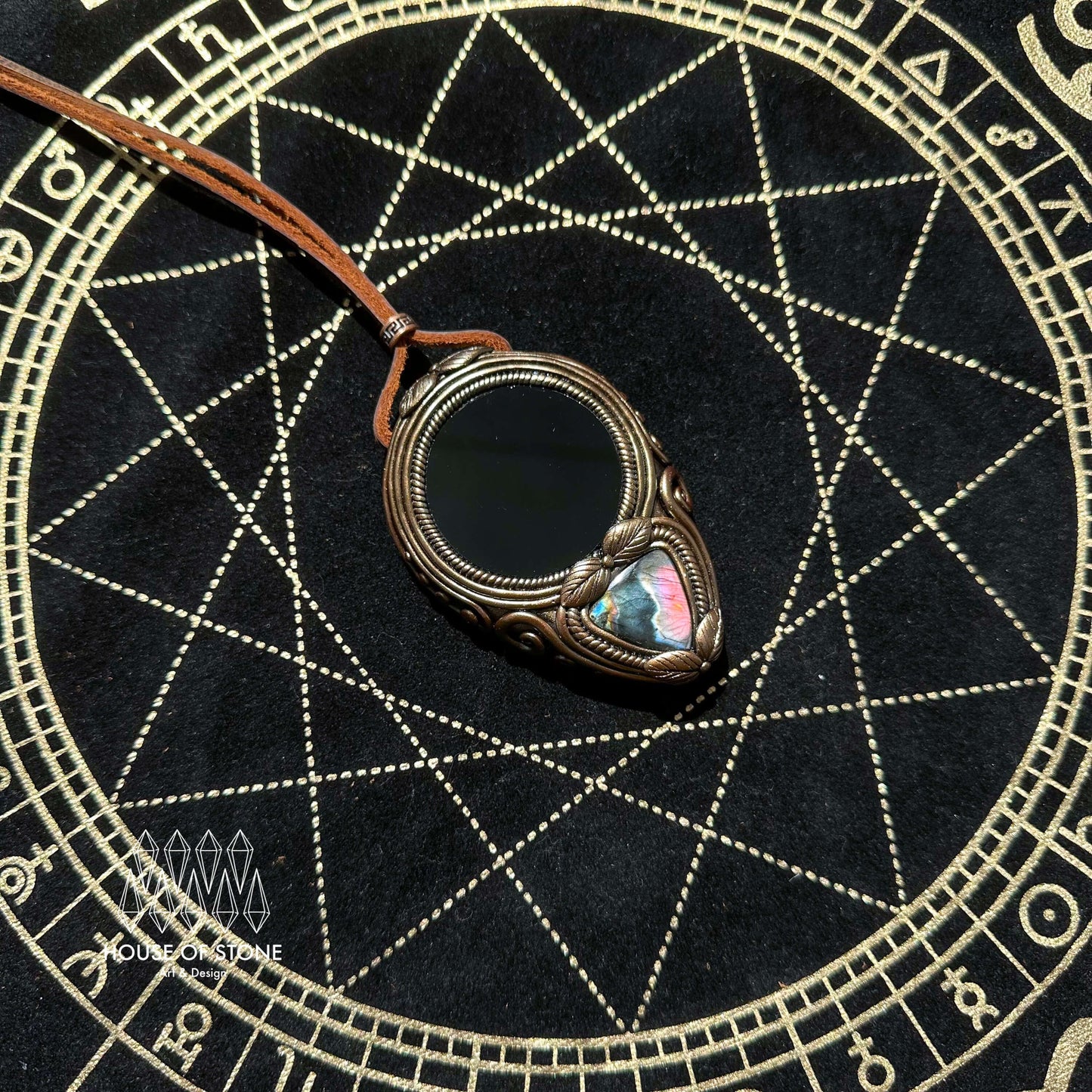 Natural Handmade Black Obsidian Pendant Necklace/Magic Obsidian Mirror Crystal Pendant/Scrying Mirror Labradorite Jewelry/Chakra/Altar Tool