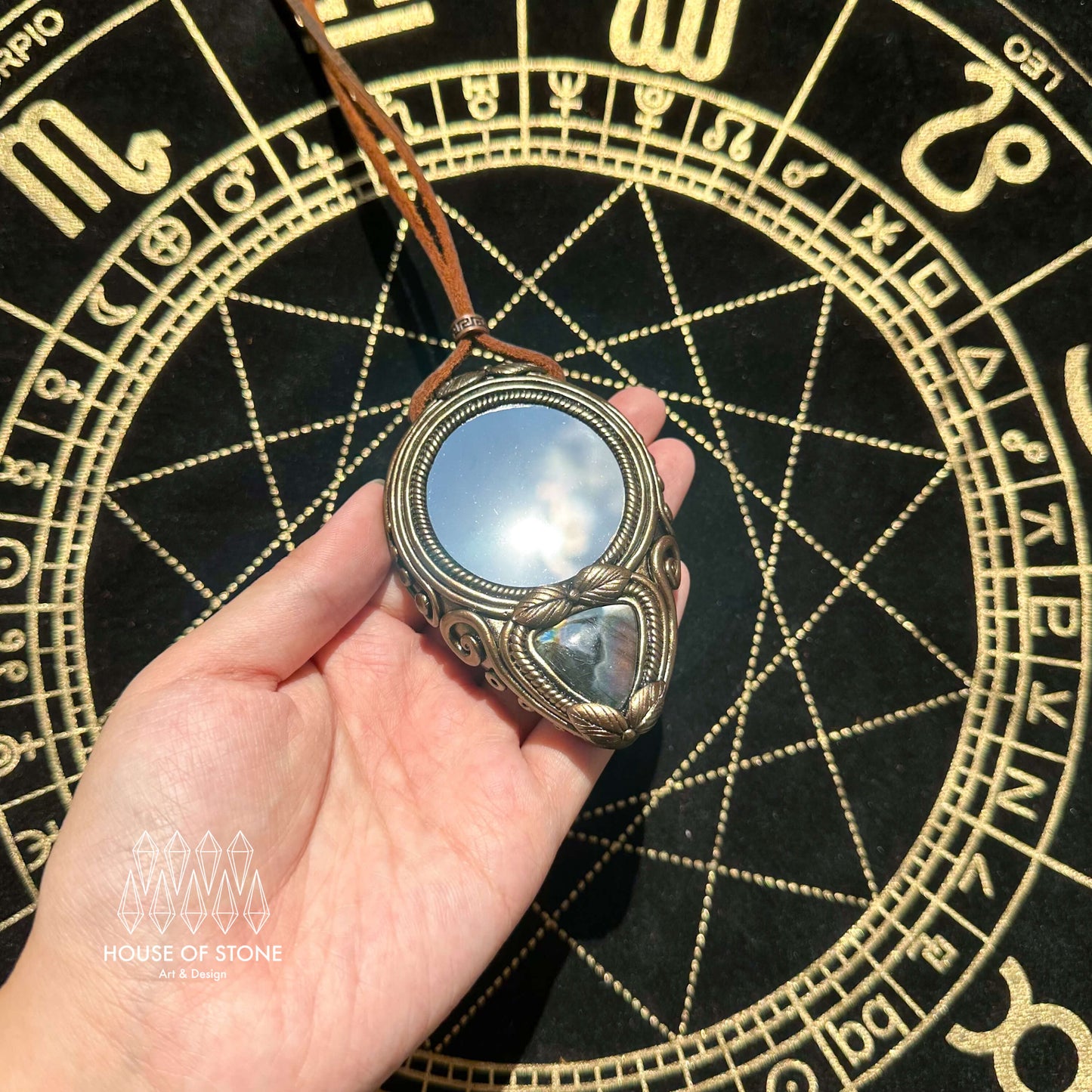 Natural Handmade Black Obsidian Pendant Necklace/Magic Obsidian Mirror Crystal Pendant/Scrying Mirror Labradorite Jewelry/Chakra/Altar Tool