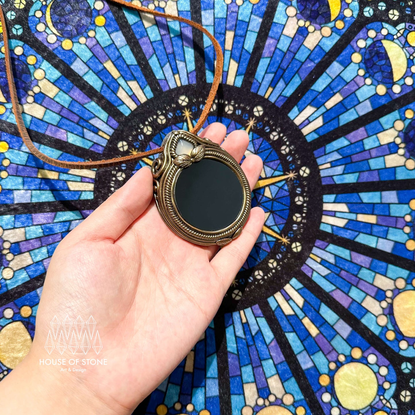 Natural Handmade Black Obsidian Pendant Necklace/Magic Obsidian Mirror Crystal Pendant/Scrying Mirror Labradorite Jewelry/Chakra/Altar Tool