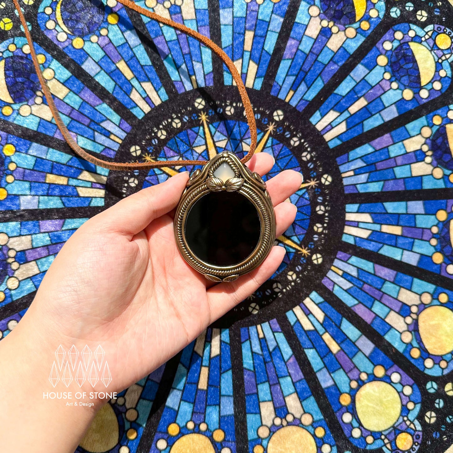 Natural Handmade Black Obsidian Pendant Necklace/Magic Obsidian Mirror Crystal Pendant/Scrying Mirror Labradorite Jewelry/Chakra/Altar Tool