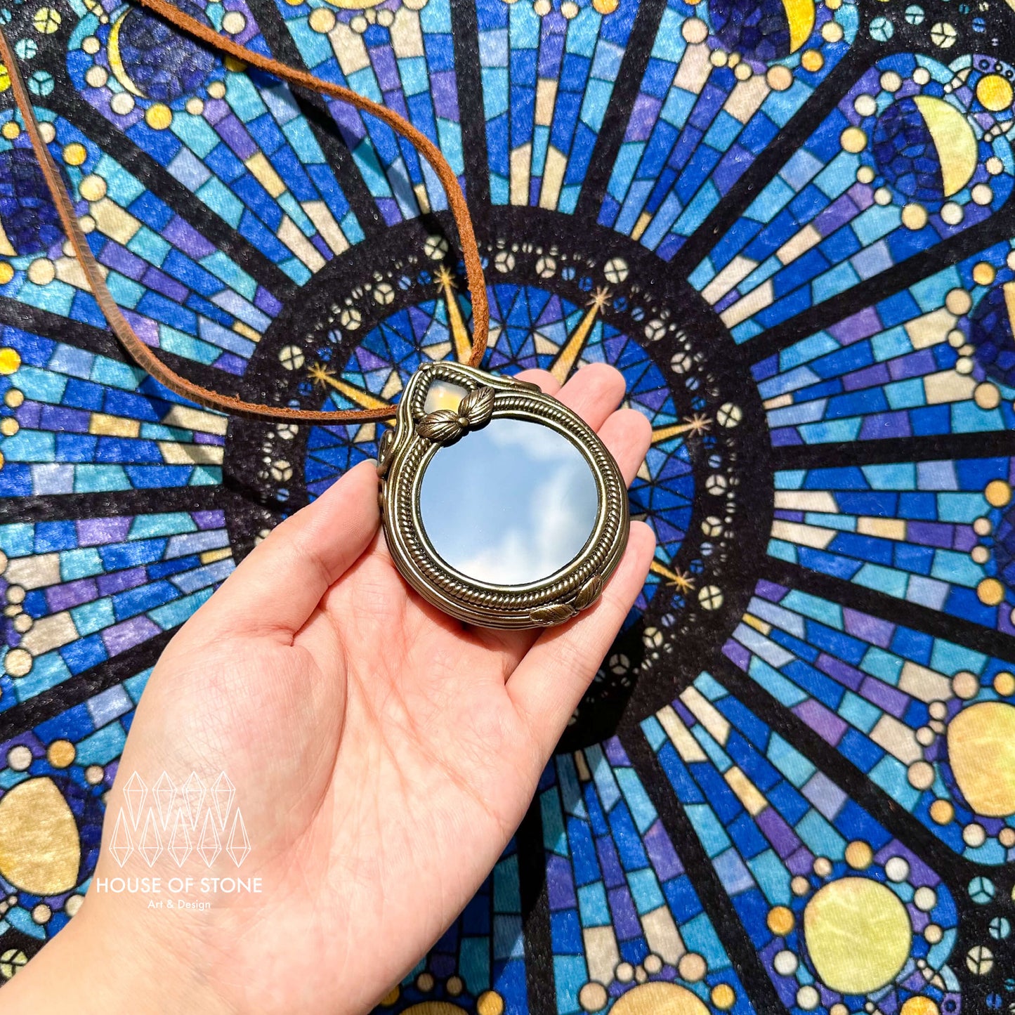 Natural Handmade Black Obsidian Pendant Necklace/Magic Obsidian Mirror Crystal Pendant/Scrying Mirror Labradorite Jewelry/Chakra/Altar Tool