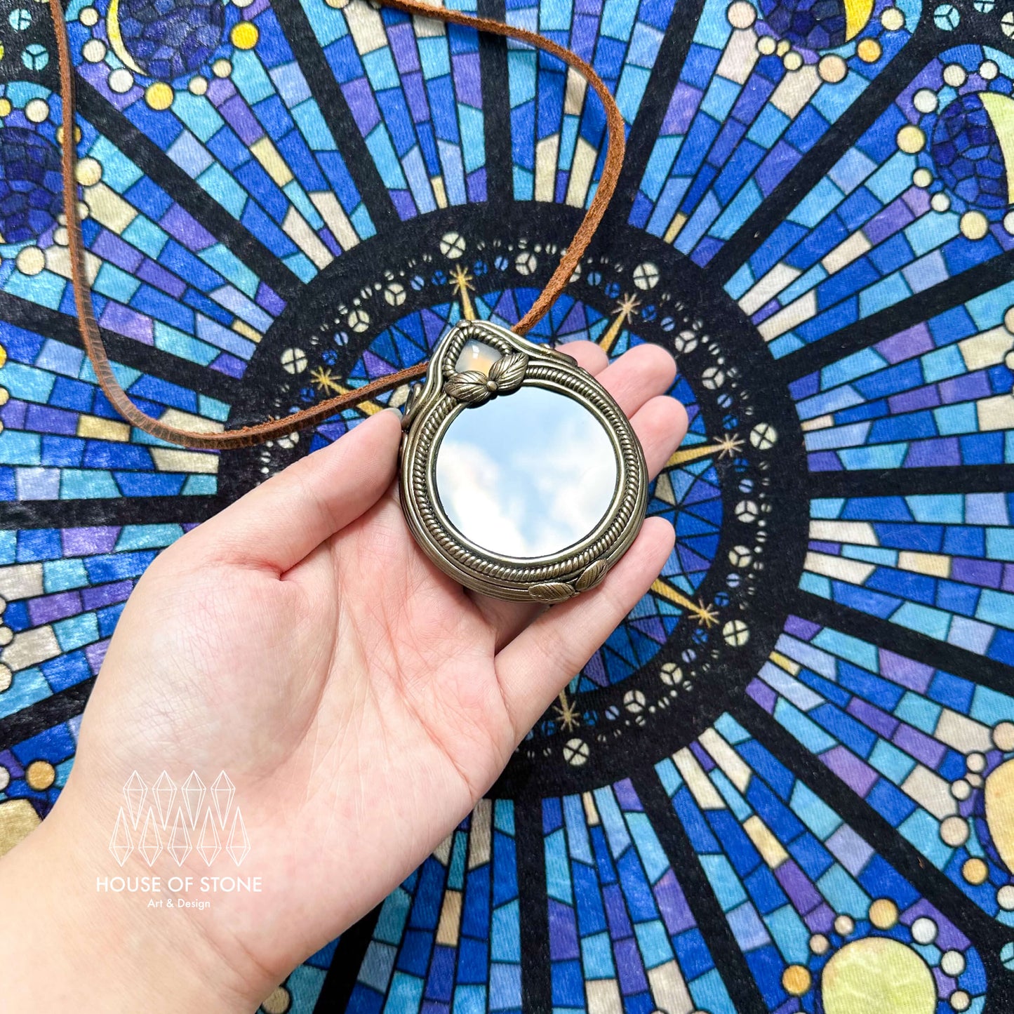 Natural Handmade Black Obsidian Pendant Necklace/Magic Obsidian Mirror Crystal Pendant/Scrying Mirror Labradorite Jewelry/Chakra/Altar Tool