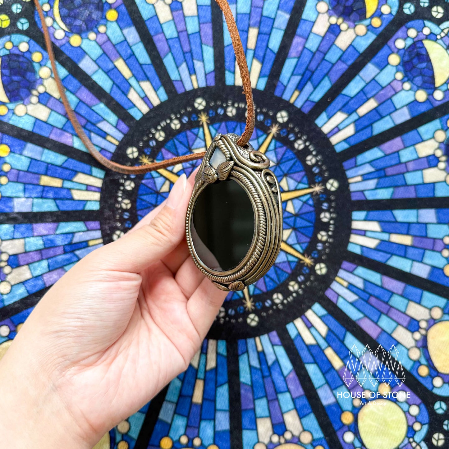 Natural Handmade Black Obsidian Pendant Necklace/Magic Obsidian Mirror Crystal Pendant/Scrying Mirror Labradorite Jewelry/Chakra/Altar Tool