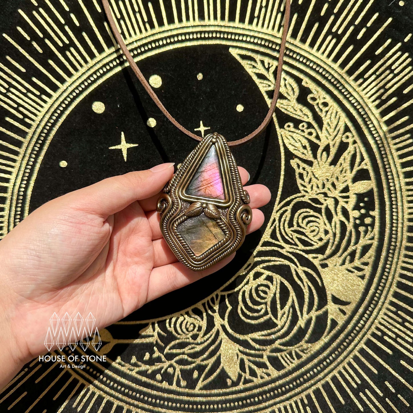 Natural Handmade Labradorite Pendant Necklace/Magic Quartz Crystal Double-sided Pendant/Labradorite Jewelry/Chakra/Altar Tool