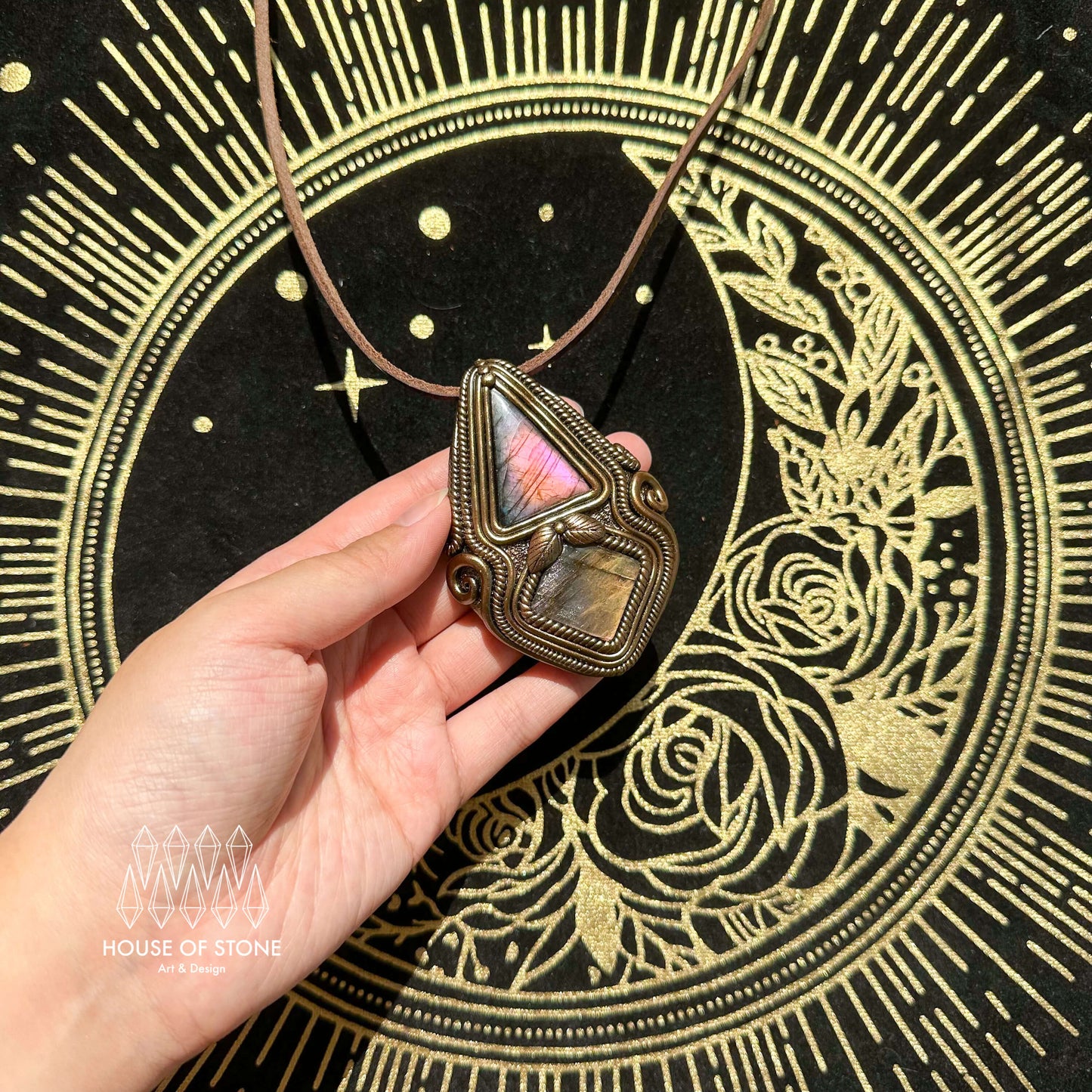 Natural Handmade Labradorite Pendant Necklace/Magic Quartz Crystal Double-sided Pendant/Labradorite Jewelry/Chakra/Altar Tool