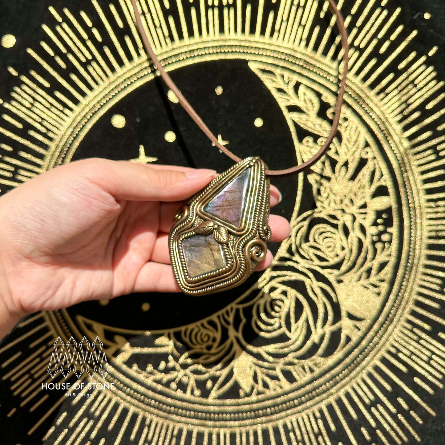 Natural Handmade Labradorite Pendant Necklace/Magic Quartz Crystal Double-sided Pendant/Labradorite Jewelry/Chakra/Altar Tool