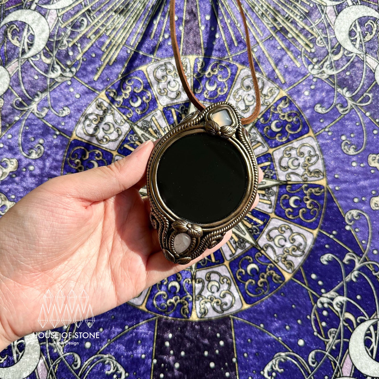 Natural Handmade Black Obsidian Pendant Necklace/Magic Obsidian Mirror Crystal Pendant/Scrying Mirror Agate Jewelry/Altar Tool