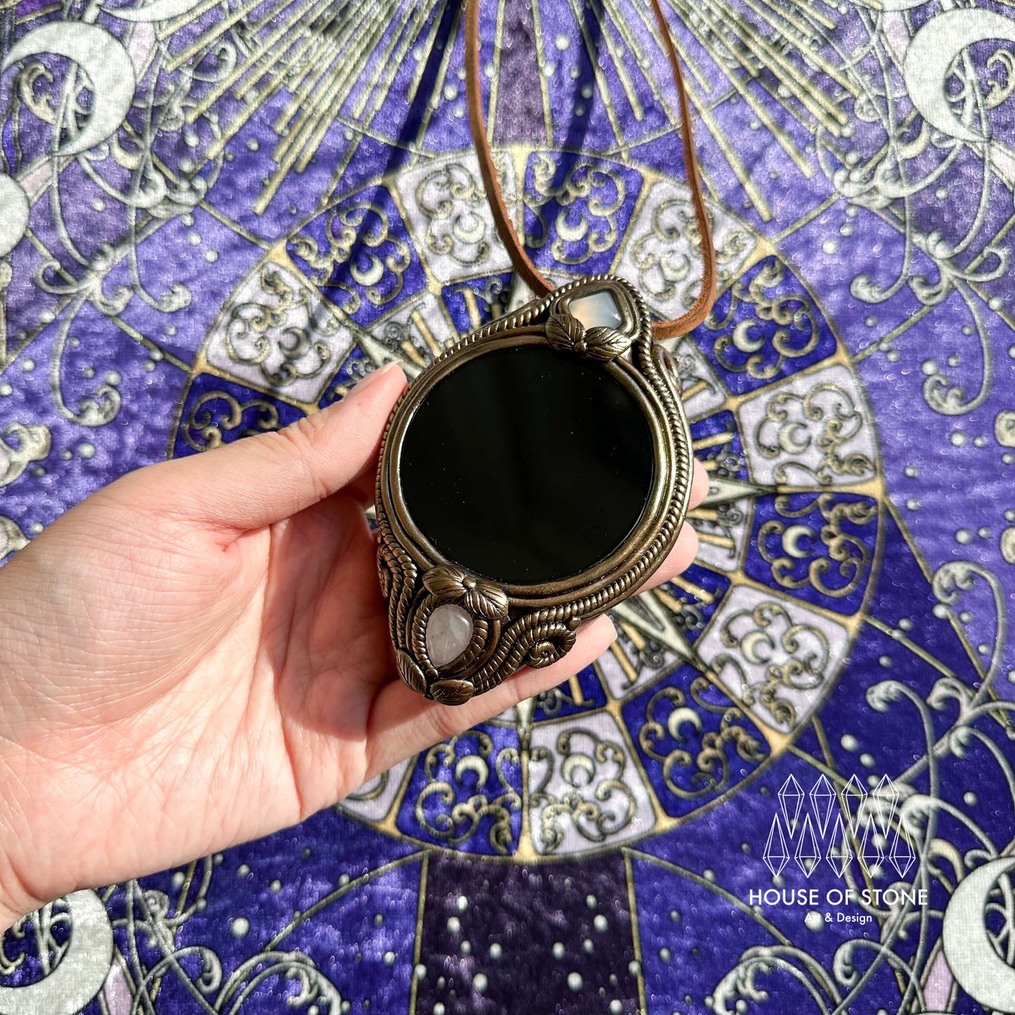 Natural Handmade Black Obsidian Pendant Necklace/Magic Obsidian Mirror Crystal Pendant/Scrying Mirror Agate Jewelry/Altar Tool