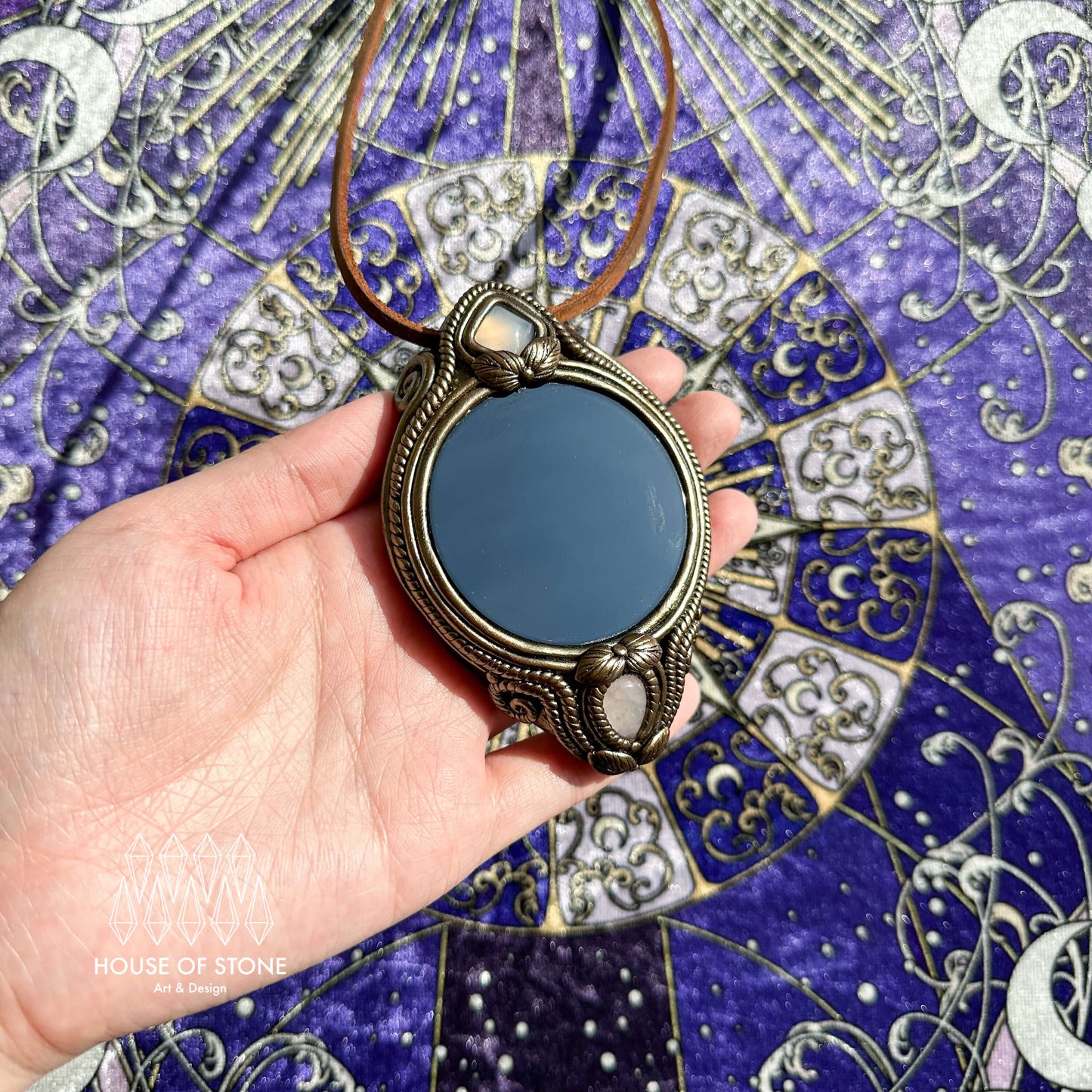 Natural Handmade Black Obsidian Pendant Necklace/Magic Obsidian Mirror Crystal Pendant/Scrying Mirror Agate Jewelry/Altar Tool