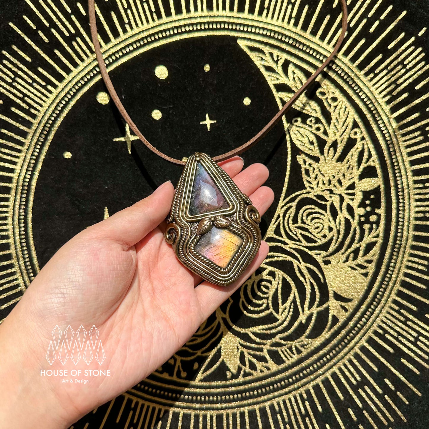 Natural Handmade Labradorite Pendant Necklace/Magic Quartz Crystal Double-sided Pendant/Labradorite Jewelry/Chakra/Altar Tool