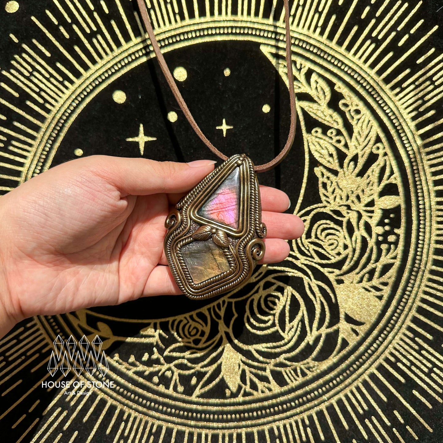 Natural Handmade Labradorite Pendant Necklace/Magic Quartz Crystal Double-sided Pendant/Labradorite Jewelry/Chakra/Altar Tool