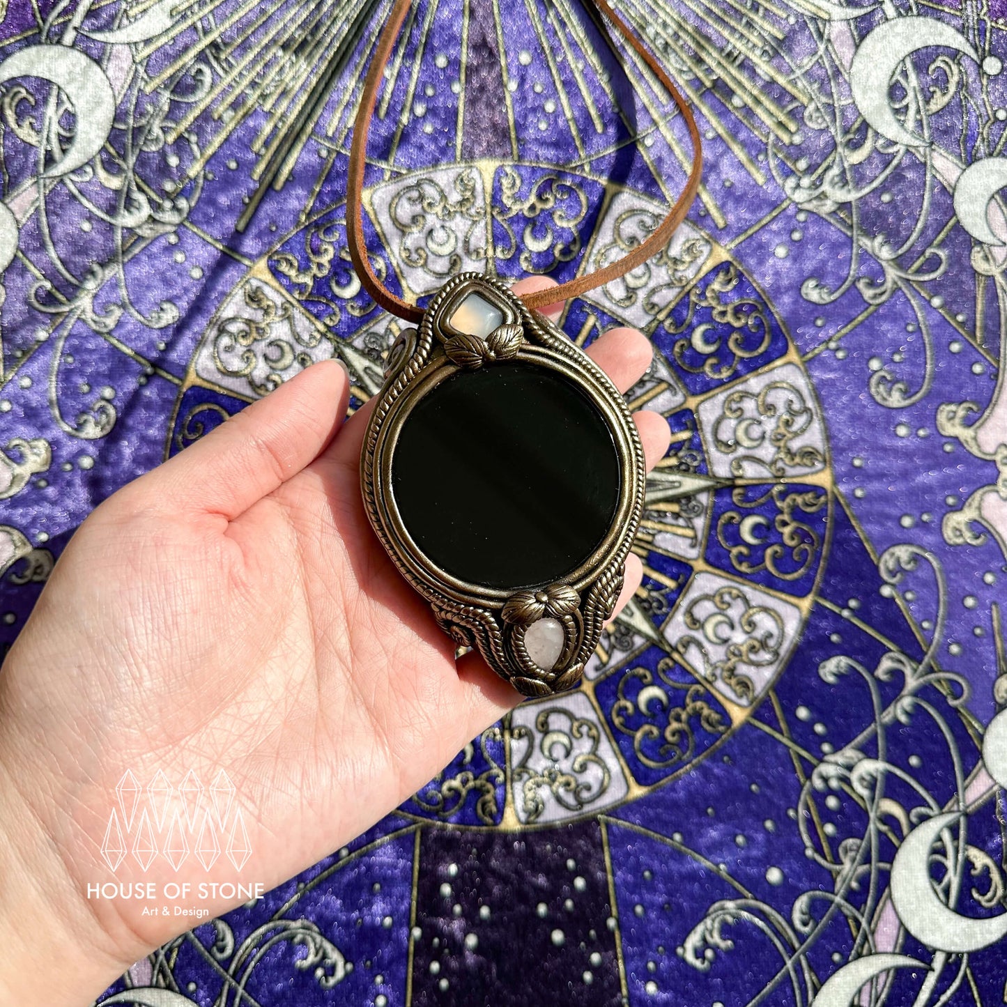 Natural Handmade Black Obsidian Pendant Necklace/Magic Obsidian Mirror Crystal Pendant/Scrying Mirror Agate Jewelry/Altar Tool